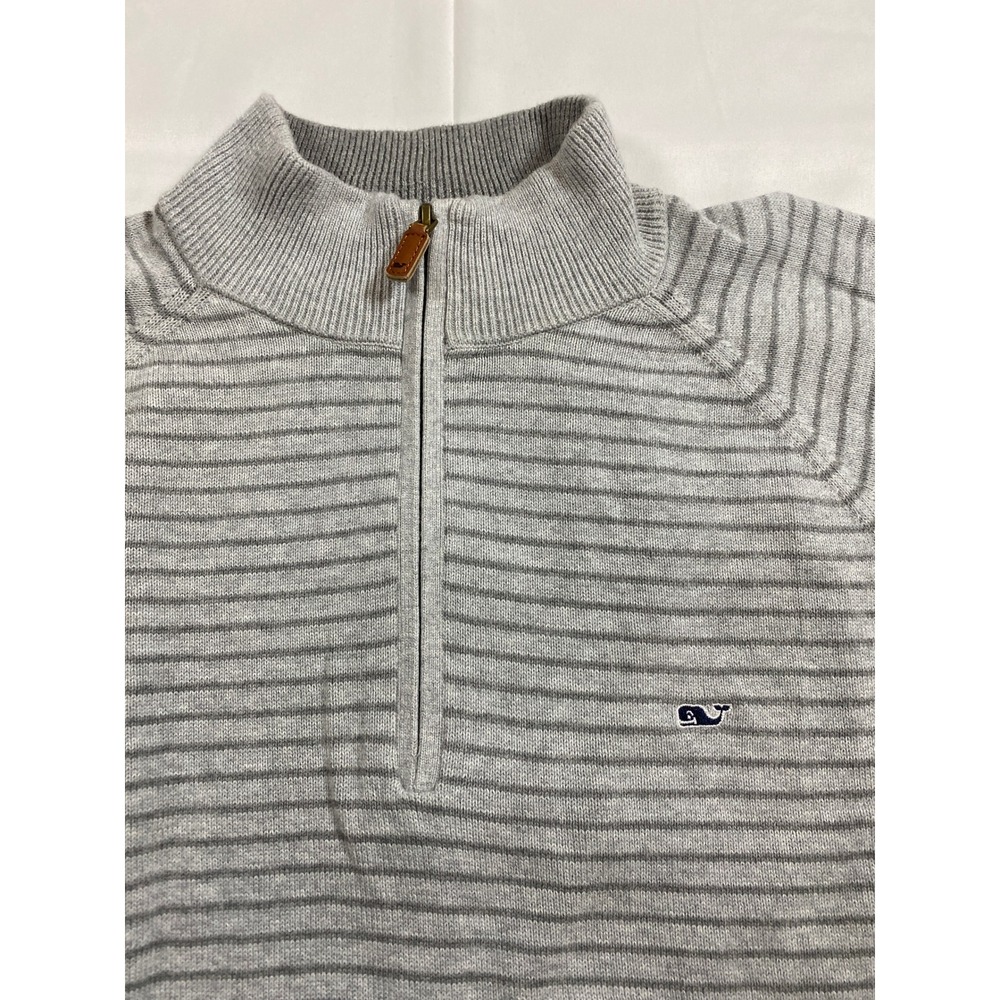 Vineyard Vines Striped‎ Quarter Zip Sweater Mens Large Gray Cotton Pullover - Picture 3 of 8